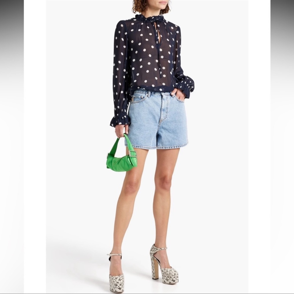 GANNI navy polka dot georgette top sz 2